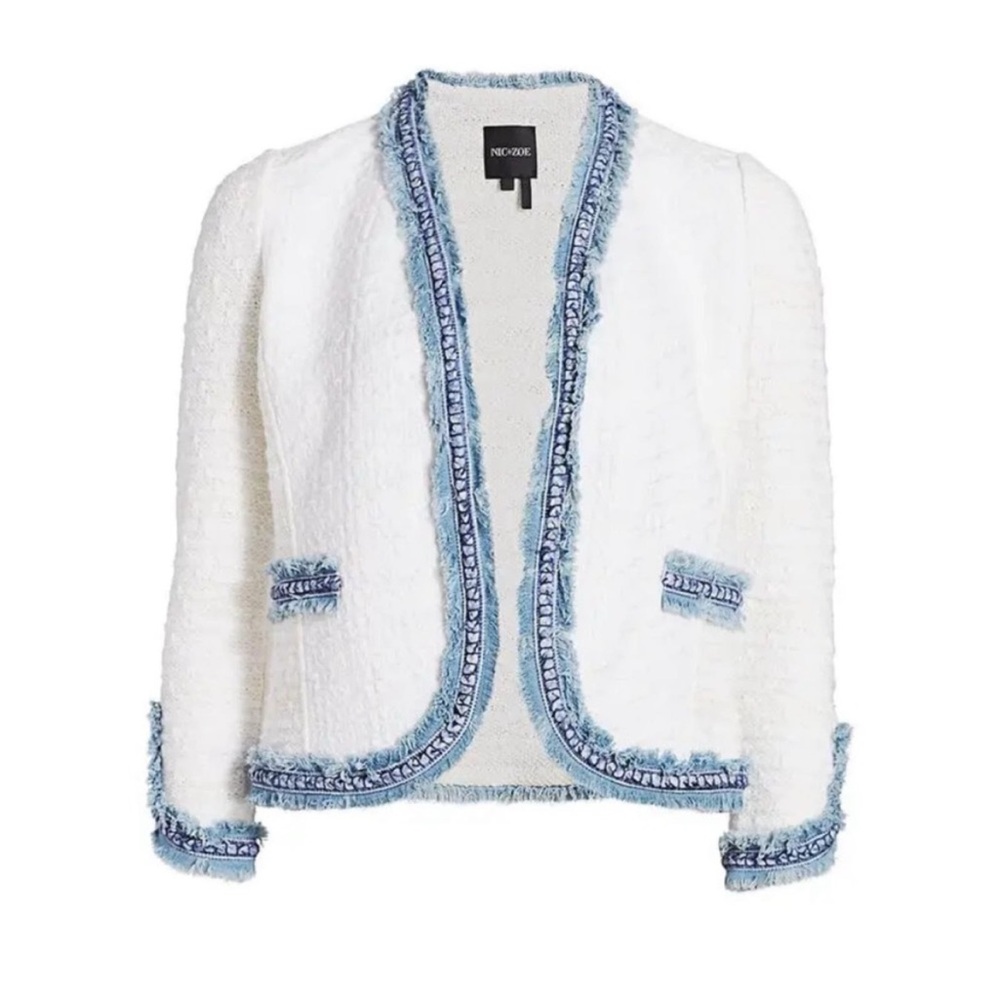 NIC+ZOE White Cardigan with Blue Trim